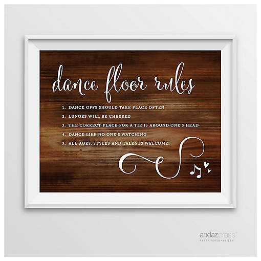 Rustic Wood Dance Rules Sign - 8.5 x 11 Inch