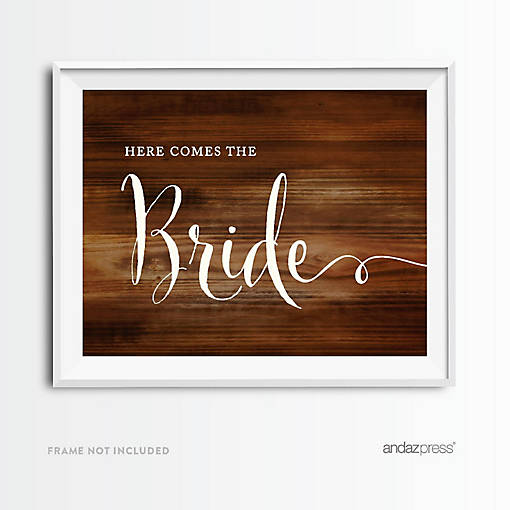 Rustic Wood Here Comes Bride Sign 8.5x11