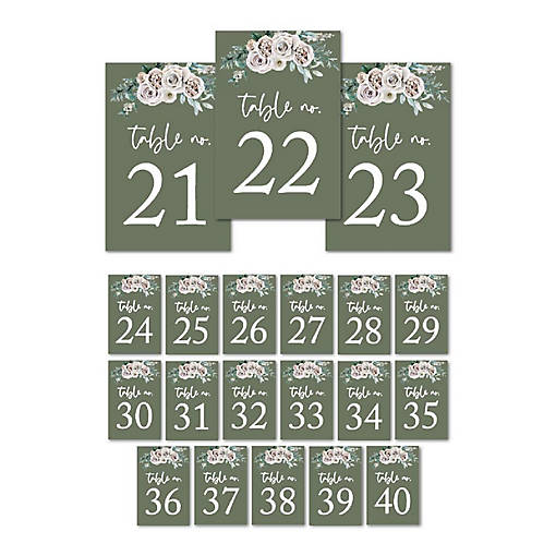 Sage Floral Table Numbers 21-40 4x6