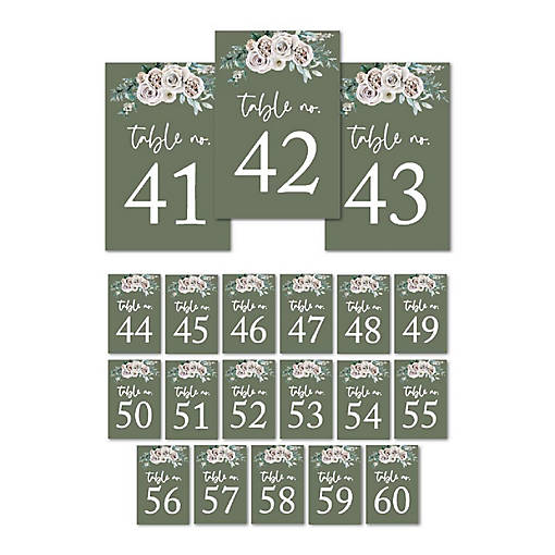 Sage Floral Table Numbers 41-60 4x6
