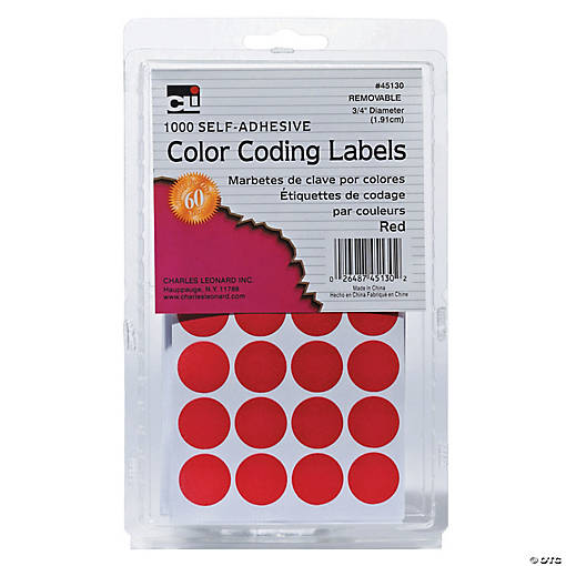 Self-Adhesive Color-Coding Labels, Red, 1000 Per Pack, 12 Packs