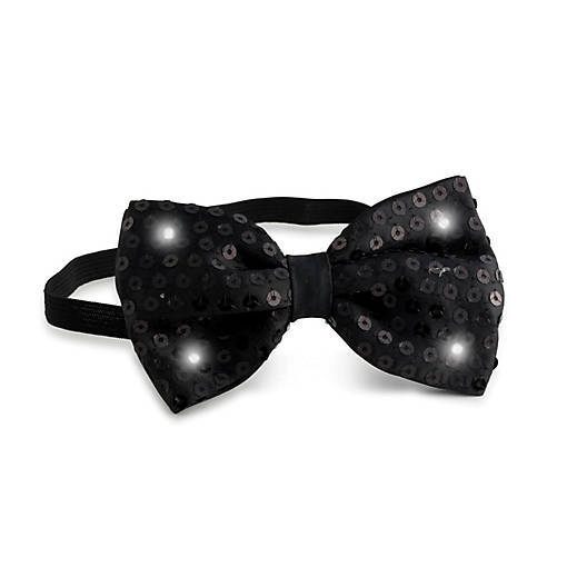 Sequin Bow Tie with LED Lights - Black