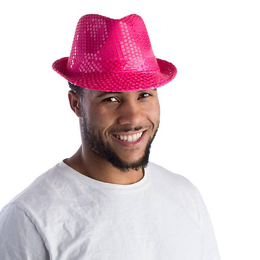 Sequined Fedora Hat - Pink