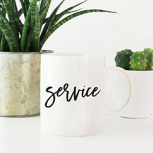Service Black Calligraphy Ceramic Mug