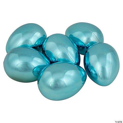 Set of 6 Metallic Blue Medium Size Easter Egg Decorations 3.5"