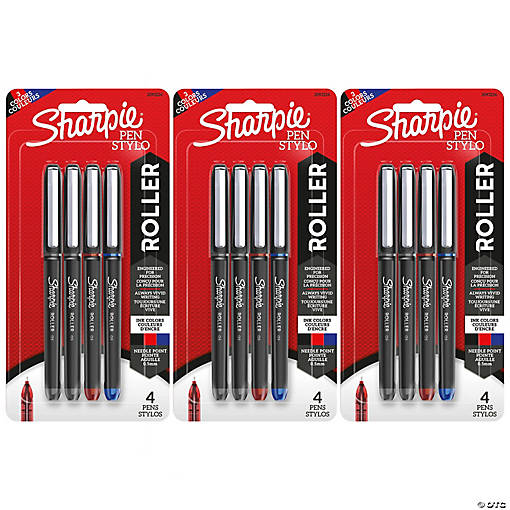Sharpie Rollerball Pen, Needle Point (0.5mm), Assorted, 4 Per Pack, 3 Packs
