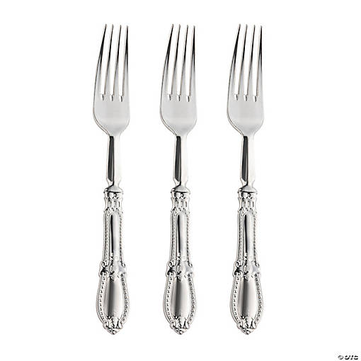 Silver Baroque Disposable Plastic Dinner Forks - 240 Forks