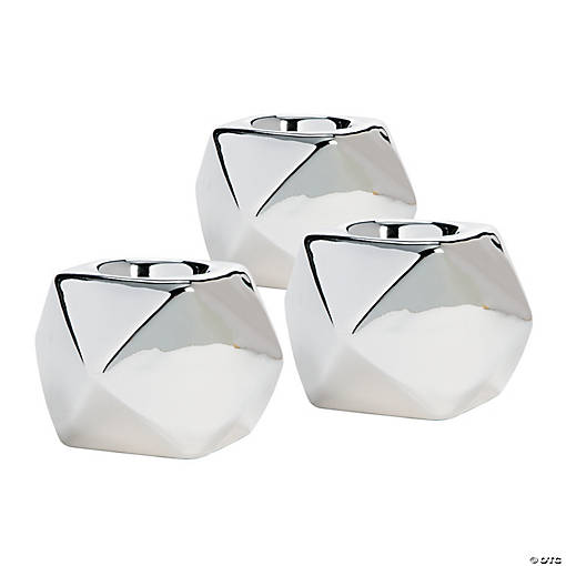Silver Geometric Tea Light Candle Holders - 3 Pc.