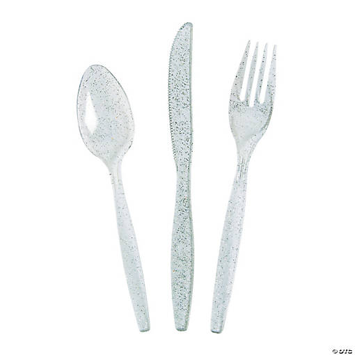 Silver Glitter Plastic Cutlery Sets - 48 Ct.