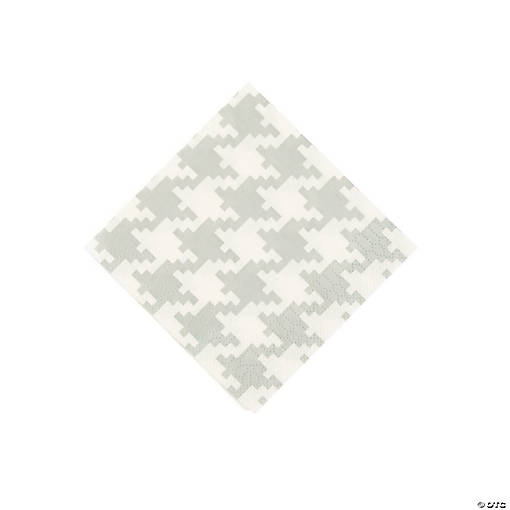 Silver Houndstooth Print Beverage Napkins