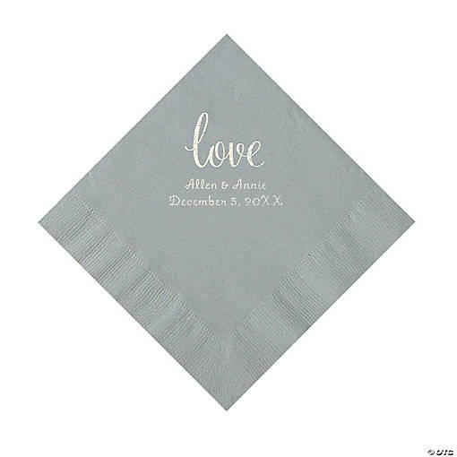 Silver Love Script Personalized Napkins with Silver Foil - Luncheon
