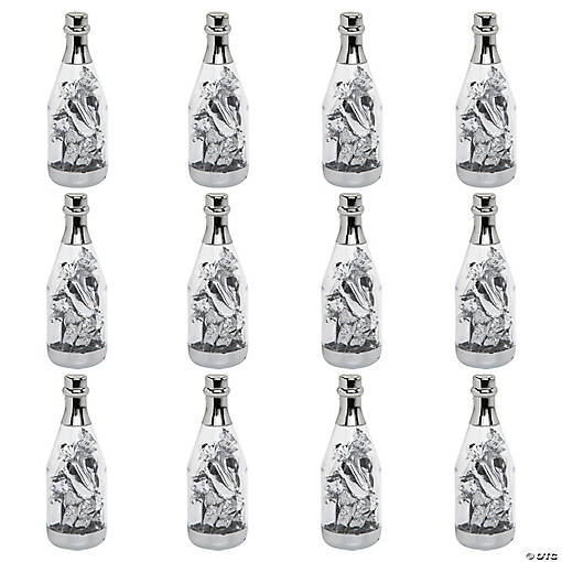 Silver Plastic Champagne Bottle Containers - 12 Pc.