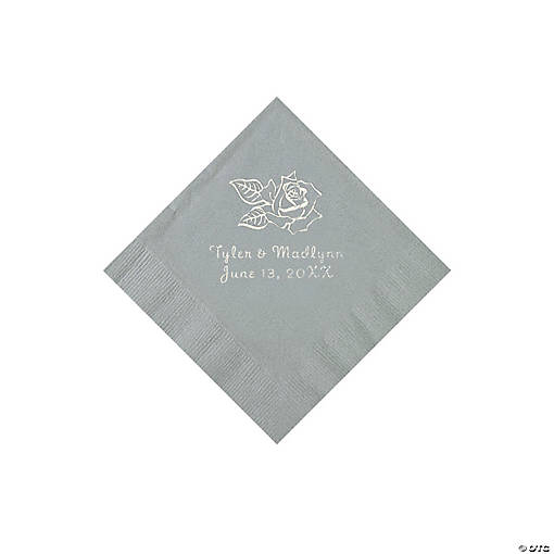 Silver Rose Personalized Napkins - 50 Pc. Beverage