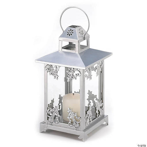 Silver Scrollwork Candle Lantern 13"
