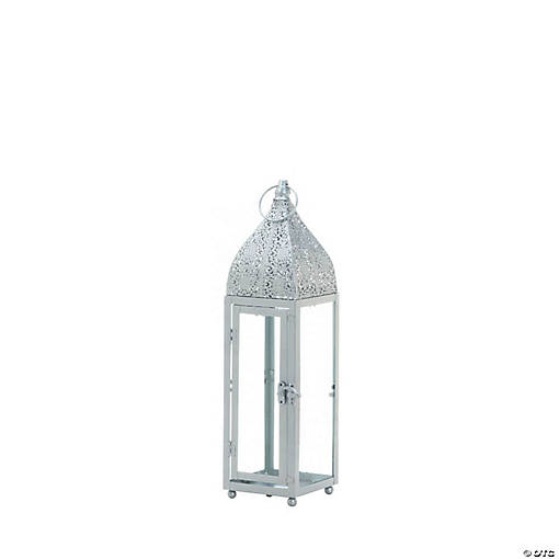 Small Silver Metal Rectangular Moroccan Style Candle Lantern 4"X4"X15.2&amp;#8221;