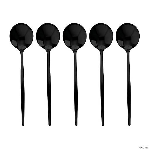 Solid Black Moderno Disposable Plastic Dessert Spoons (180 Spoons)