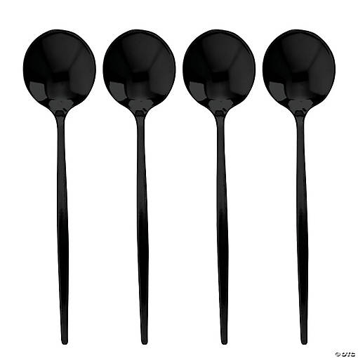 Solid Black Moderno Disposable Plastic Dinner Spoons (180 Spoons)