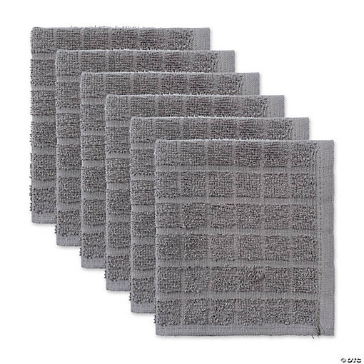 Solid Gray Windowpane Terry Dishcloth (Set Of 6)