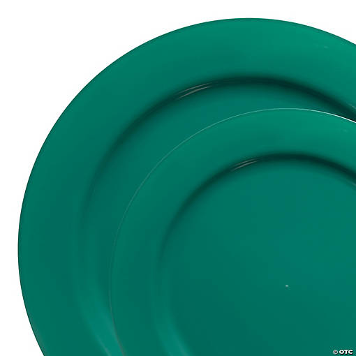 Solid Green Holiday Round Disposable Plastic Dinnerware Value Set (40 Dinner Plates + 40 Salad Plates)