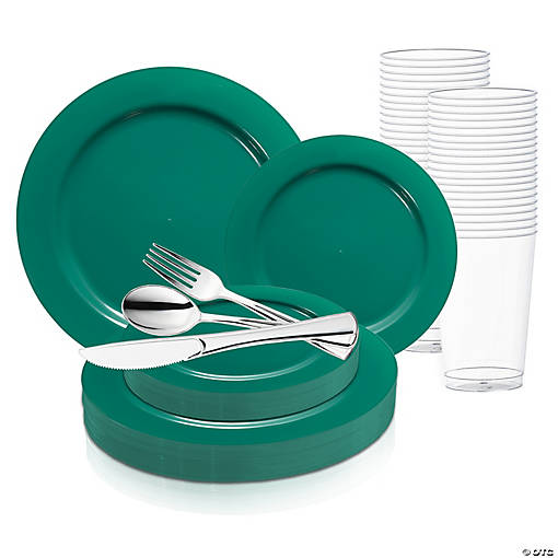 Solid Green Holiday Round Disposable Plastic Wedding Value Set - 20 Settings