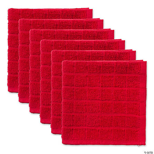 Solid Red Windowpane Terry Dishcloth (Set Of 6)