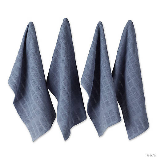 Solid Stonewash Blue Windowpane Terry Dishtowel 4 Piece