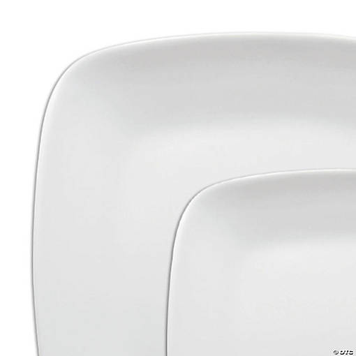 Solid White Flat Rounded Square Disposable Plastic Dinnerware Value Set (120 Dinner Plates + 120 Salad Plates)