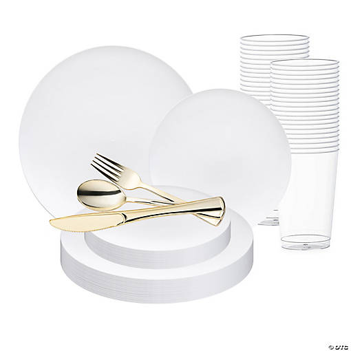 Solid White Organic Round Disposable Plastic Wedding Value Set - 60 Settings