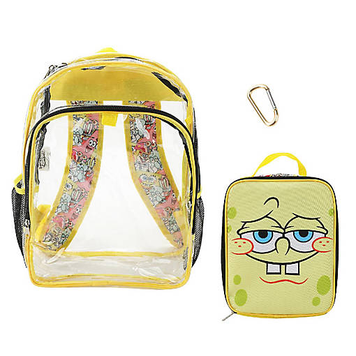 Spongebob Squarepants Character Print 16" Clear Backpack &amp; Lunch Kit Value Set