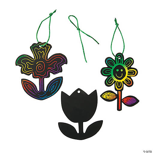 Spring Flower Magic Color Scratch Ornaments - 24 Pc.