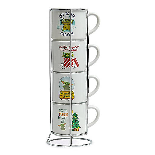 Star Wars Grogu Holiday Cuteness 4-Piece 10oz Stackable Ceramic Mug Set