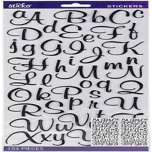 Sticko Alphabet Stickers 104/Pkg-Script - Black Glitter