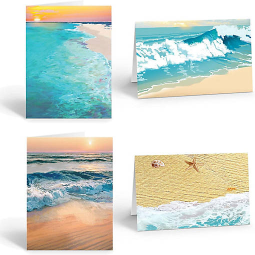 Stonehouse Collection  Assorted Beach Note Card Set - Beach Ocean Shore Note Cards - Assorted