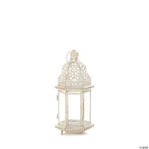 Sublime Distressed White Lantern 12"