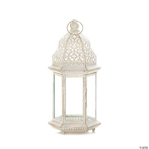 Sublime Distressed White Large Lantern 16"