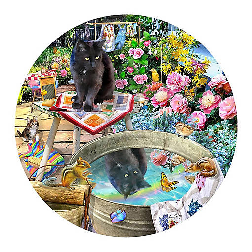 Sunsout Kitty Reflections 500 pc Round Jigsaw Puzzle