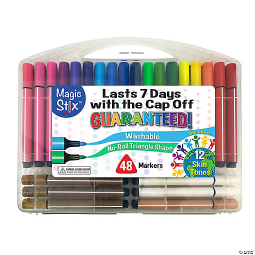 The Pencil Grip Triangular Magic Stix Markers, 48 Pack, Includes Global Skin Tones