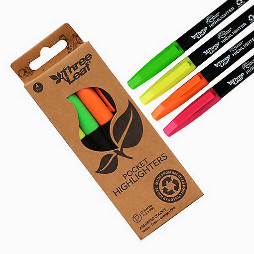 Three Leaf Highlighter 4 Pack , Assorted  , Chisel Tip, Pack of 72