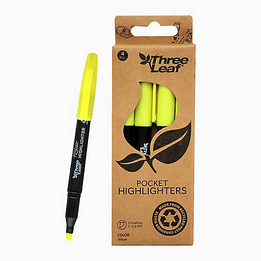 Three Leaf Highlighter 4 Pack , Yellow , Chisel Tip, Pack of 72