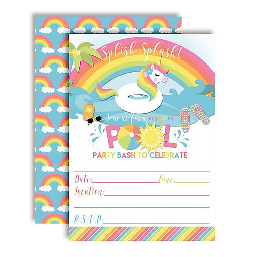 Unicorn Pool Float Invitations 40pcs. by AmandaCreation