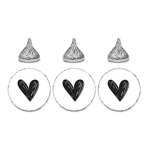 Valentines Black Scribbled Hearts Labels
