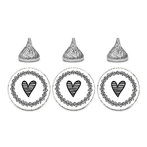 Valentines Black White Lined Heart Label