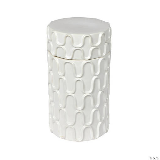 Vickerman 18.5" White Ceramic Container with Lid