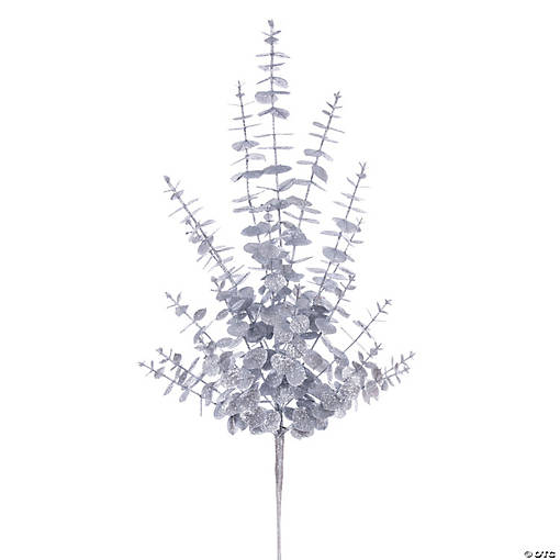 Vickerman 28" Silver Artificial Eucalyptus Glitter Spray, 2 per bag.