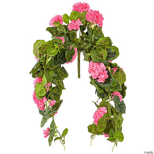 Vickerman 29" Pink Polyester Geranium Hanging Bush