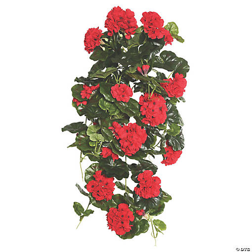 Vickerman 29" Red Polyester Geranium Hanging Bush