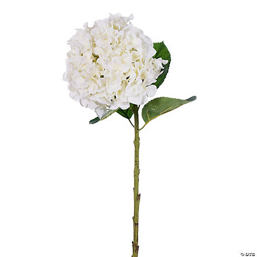 Vickerman 30" White Large Artificial Hydrangea with leaves on Stem.