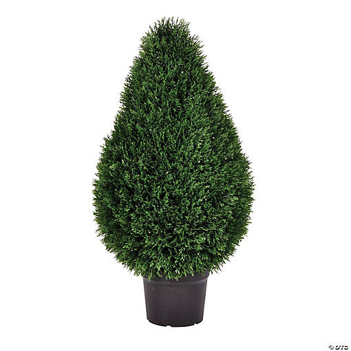 Vickerman 36" Artificial Cedar Teardrop Shaped Bush, Black Plastic Pot