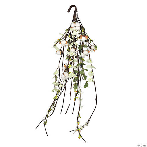Vickerman 36" Artificial White Cotton Mixed Greenery Teardrop