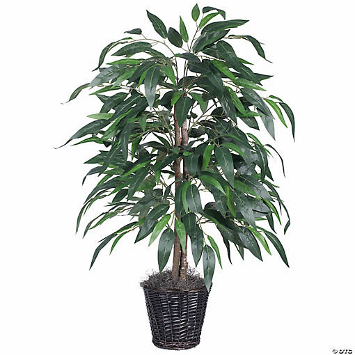 Vickerman 4' Artificial Mango Bush, Rattan Basket